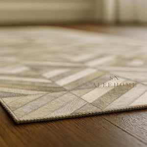 Handmade Cowhide Patchwork Rug: Geometric Hair-On Leather Carpet - Alef home