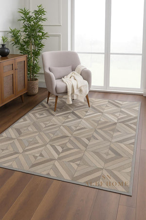 Handmade Cowhide Patchwork Rug: Geometric Hair-On Leather Carpet - Alef home