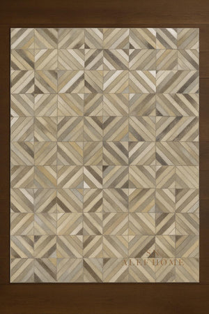 Handmade Cowhide Patchwork Rug: Geometric Hair-On Leather Carpet - Alef home