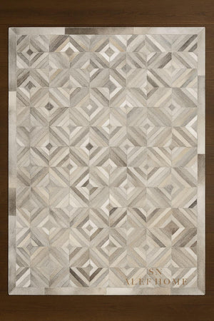 Geometric Cowhide Patchwork Rug: Handmade Hair-On Leather Carpet - Alef home