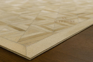 Geometric Cowhide Patchwork Rug: Beige Hair-On Leather, Handmade - Alef home