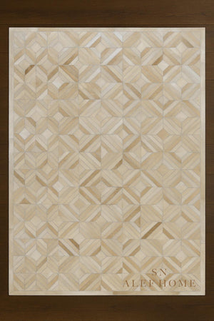 Geometric Cowhide Patchwork Rug: Beige Hair-On Leather, Handmade - Alef home