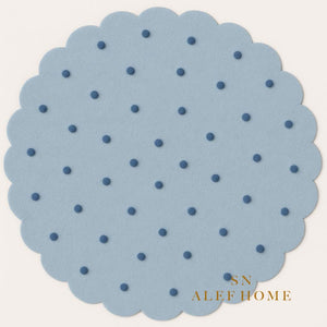 Handmade Wool Nursery Rug: Pastel Blue Polka Dot Scalloped Carpet - Alef home
