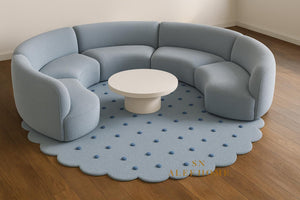 Handmade Wool Nursery Rug: Pastel Blue Polka Dot Scalloped Carpet - Alef home