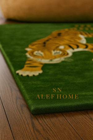 Handmade Wool Tiger Rug: Green Statement Carpet, Luxury Living - Alef home