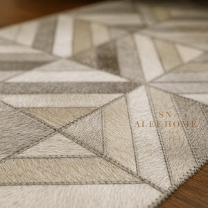 Handmade Cowhide Patchwork Rug: Geometric Hair-On Leather Carpet - Alef home