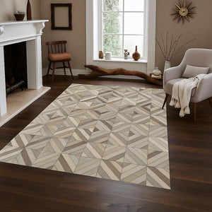 Handmade Cowhide Patchwork Rug: Geometric Hair-On Leather Carpet - Alef home