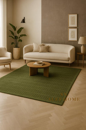Hand-Tufted Green Wool Rug: Modern High-Low Cut & Loop Design - Alef home