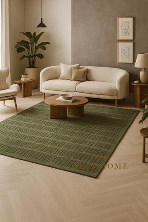 Hand-Tufted Green Wool Rug: Modern High-Low Cut & Loop Design - Alef home