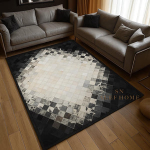 Black and White Cowhide Patchwork Rug: Handmade Hair-On Leather - Alef home