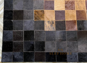 Handmade Cowhide Patchwork Rug: Gradient Brown & Beige Leather Carpet - Alef home