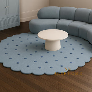Handmade Wool Nursery Rug: Pastel Blue Polka Dot Scalloped Carpet - Alef home