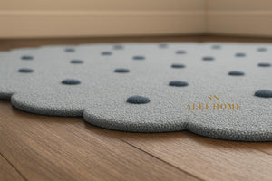 Handmade Wool Nursery Rug: Pastel Blue Polka Dot Scalloped Carpet - Alef home