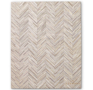 Handmade Beige Chevron Cowhide Rug 8x10: Modern Leather Patchwork Carpet - Alef home