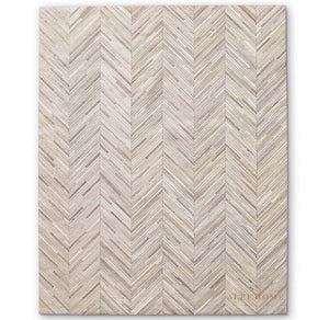 Handmade Beige Chevron Cowhide Area Rug : Modern Patchwork Leather Carpet For Home - Alef home