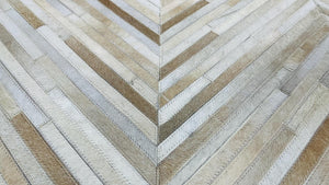 Beige Cowhide Chevron Rug 8x10: Hair-On Patchwork Leather Carpet For Home - Alef home