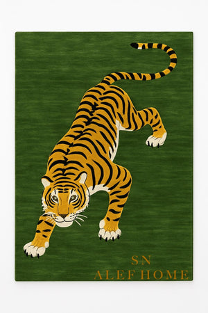 Handmade Wool Tiger Rug: Green Statement Carpet, Luxury Living - Alef home