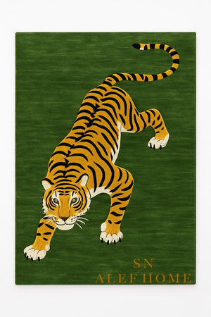 Handmade Wool Tiger Rug: Green Statement Carpet, Luxury Living - Alef home