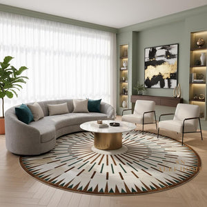 Round Cowhide Patchwork Rug – Handmade Hair-On Leather Area Carpet for Modern Home Décor - Alef home