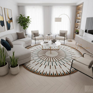 Handmade Cowhide Patchwork Rug: Round Hair-On Leather Carpet - Alef home