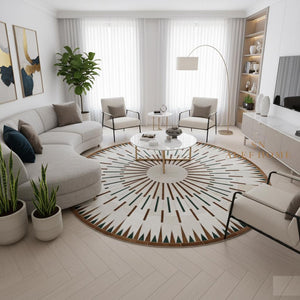 Round Cowhide Patchwork Rug – Handmade Hair-On Leather Area Carpet for Modern Home Décor - Alef home