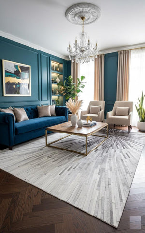 Handmade Starburst Cowhide Rug – Geometric Hair-On Leather Patchwork Carpet for Modern Living Room Decor - Alef home