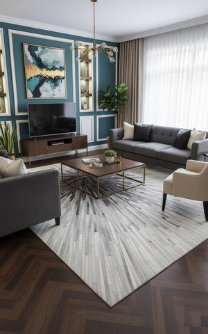 Handmade Starburst Cowhide Rug – Geometric Hair-On Leather Patchwork Carpet for Modern Living Room Decor - Alef home