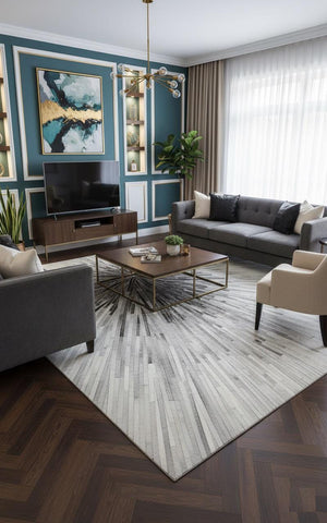 Handmade Starburst Cowhide Rug – Modern Geometric Hair-On Leather Patchwork Carpet for Home - Alef home