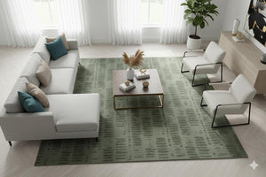 Hand-Tufted Green Wool Rug: Modern High-Low Cut & Loop Design - Alef home