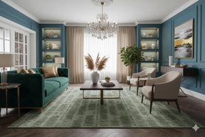 Hand-Tufted Green Wool Rug: Modern High-Low Cut & Loop Design - Alef home