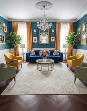 Handmade Ivory Cowhide Rug – Modern Scandinavian Leather Patchwork Carpet for Home Décor - Alef home