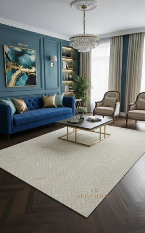 Handmade Ivory Cowhide Rug – Modern Scandinavian Leather Patchwork Carpet for Home Décor