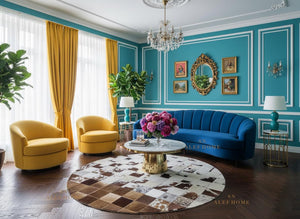 Handmade Cowhide Patchwork Rug: Round Leather Carpet for Rustic Decor - Alef home