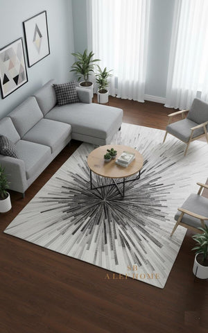 Handmade Starburst Cowhide Rug – Geometric Hair-On Leather Patchwork Carpet for Modern Living Room Decor - Alef home