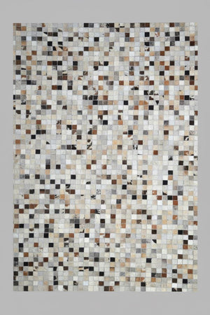 Multi Checkerboard Cowhide Rug – Handmade Hair-On Leather Patchwork Carpet for Modern Home Décor - Alef home