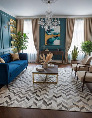 Handmade Chevron Cowhide Rug: Modern Patchwork Leather Area Carpet - Alef home