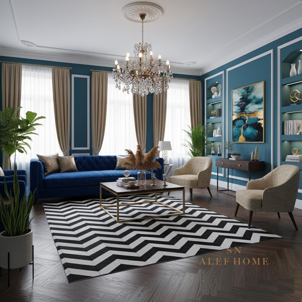 Black and White Cowhide Rug – Handmade Hair-On Leather Patchwork Carpet in Checkerboard Area Design - Alef home