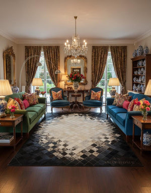 Black and White Cowhide Patchwork Rug: Handmade Hair-On Leather - Alef home