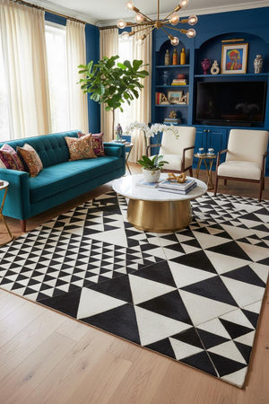 Handmade Chevron Cowhide Rug: Modern Patchwork Hair-On Leather Carpet - Alef home