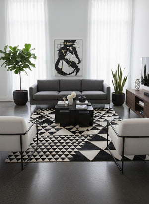 Handmade Chevron Cowhide Rug – Modern Hair-On Leather Patchwork Carpet for Contemporary Home Décor - Alef home
