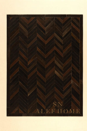 Handmade Brown Chevron Cowhide Rug: Hair-On Leather Patchwork Carpet - Alef home