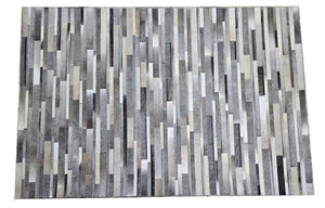 Grey Cowhide Patchwork Rug: Handmade Hair-On Leather Striped Carpet For Home - Alef home