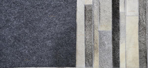 Grey Cowhide Patchwork Rug – Handmade Hair-On Striped Leather Carpet for Home - Alef home