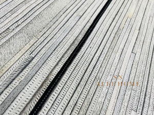 Light Grey Chevron Cowhide Rug – Handmade Hair-On Patchwork Leather Carpet for Modern Home Decor