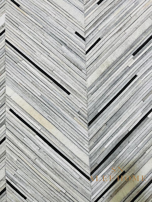Light Grey Chevron Cowhide Rug – Handmade Hair-On Patchwork Leather Carpet for Modern Home Decor