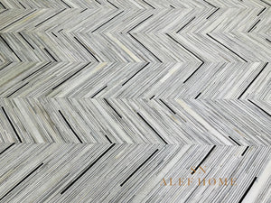 Light Grey Chevron Cowhide Rug – Handmade Hair-On Patchwork Leather Carpet for Modern Home Decor