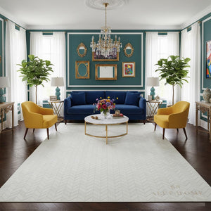 Handmade White Cowhide Rug: Chevron Patchwork, Hair-On Leather Carpet - Alef home