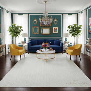 Handmade White Cowhide Rug: Chevron Patchwork, Hair-On Leather Carpet - Alef home