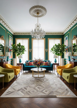 Geometric Cowhide Patchwork Rug: Handmade Hair-On Leather Carpet - Alef home