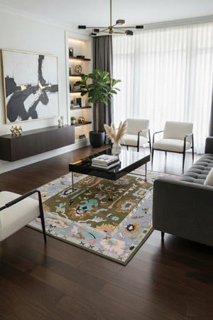 Hand-Tufted Oushak Wool Rug: Olive Green Pastel Boho Carpet - Alef home